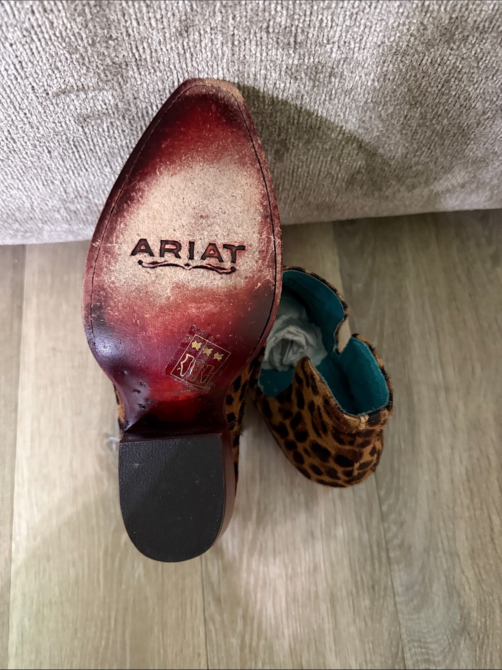 Ariat Leopard Print Ankle Booties with Turquoise Lining - Picture 6 of 8